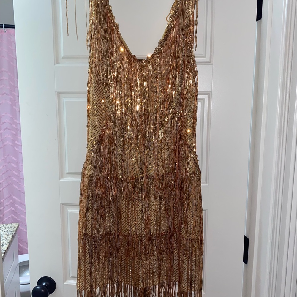 Glitter string dress. Gold.